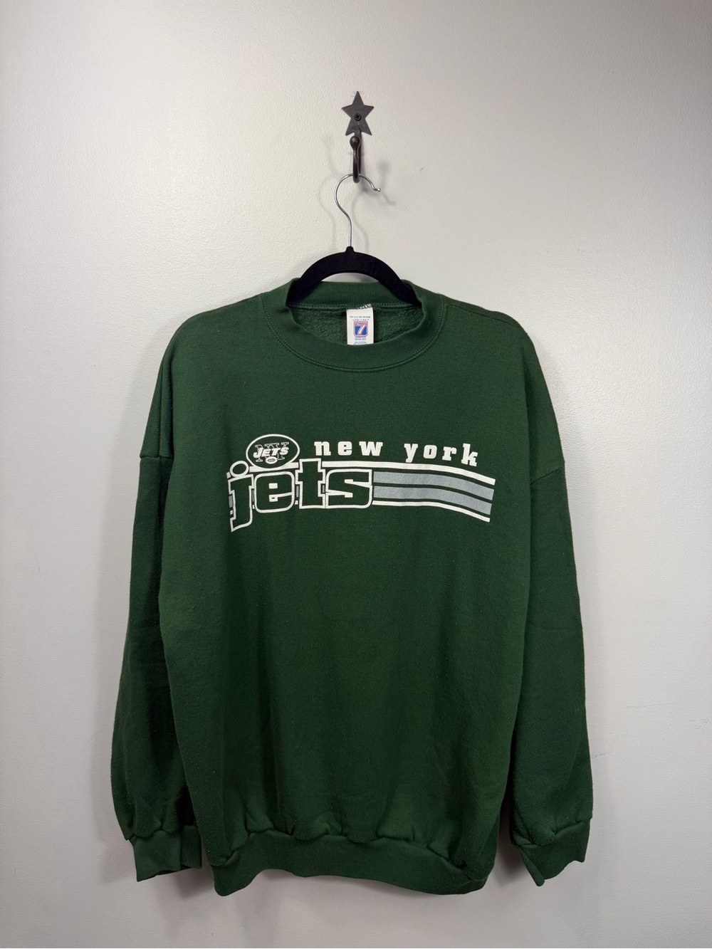 LOGO 7 Men’s New York Jets Dark Green Crewneck Sweatshirt with White Logo Vintag